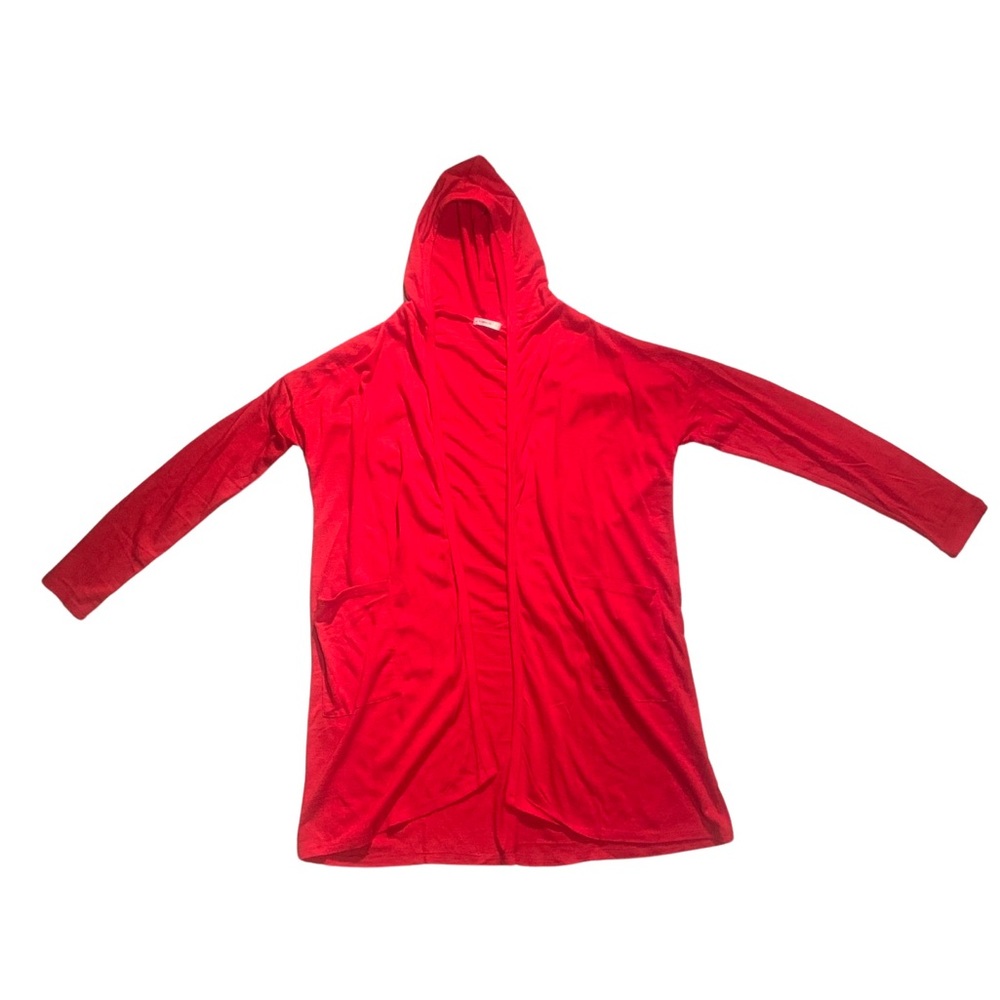 Long Lightweight Red Open Front Hooded Cardigan XL